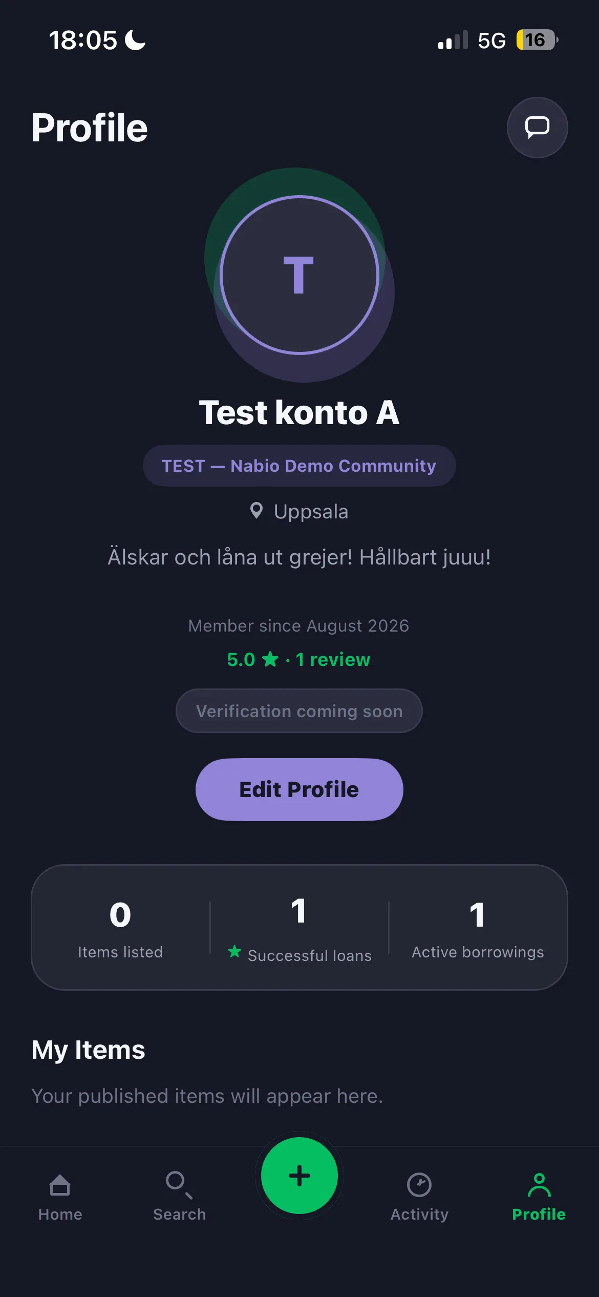 En Nabio-profil med betyg, omdöme och medlemsinformation.